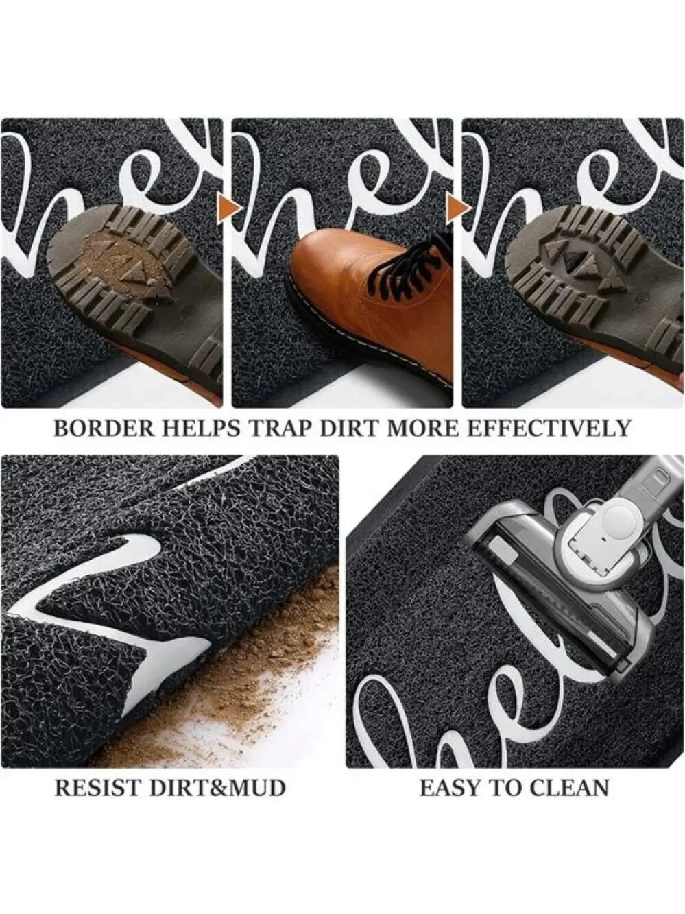 Welcome Door Mat 30x17 Black Outdoor Indoor Low Profile Non Slip Entryway Rug